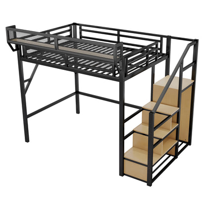 Full Size Loft Bed with Stairs, Metal Full Loft Bed with Storage Shelves, High Loft Bed with Wardrobe for Kids Teens, Black(Old SKU W2580S00029) Patent Products image 9
