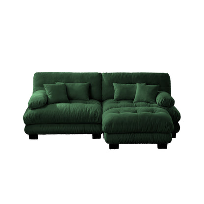 Cloud Couch Sectional Sofa for Living Room, Chenille 2 Seater Sofa with 2 Lumbar pillows and 2 throw pillows, Upholstered Wide Arm Sofa with Convertible Ottoman,Chenille Green image 11