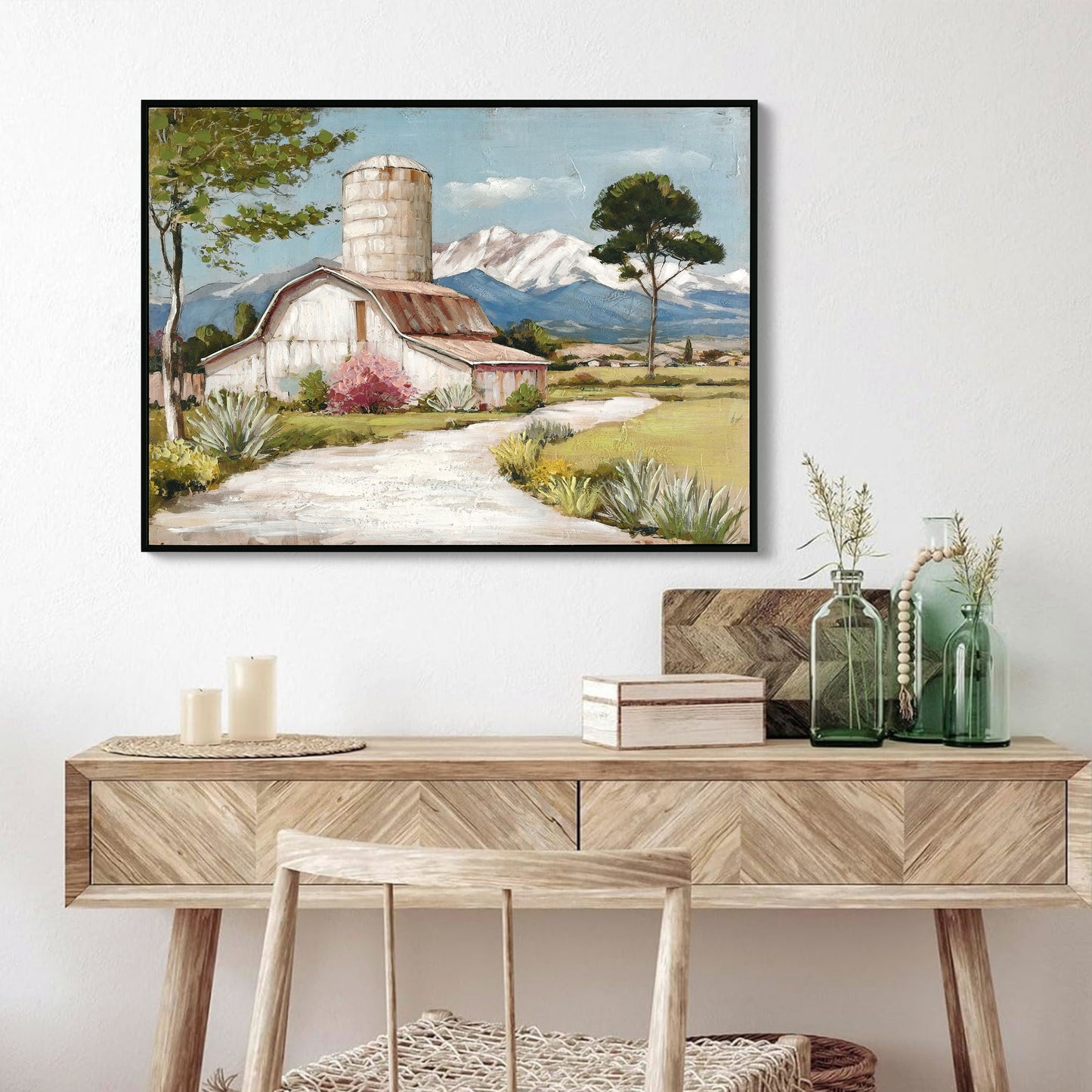 Framed Rustic Farmhouse Canvas Wall Art Beautiful Field Painting Wildflower Barn Print Nature Scenery Picture French Countryside Poster for Bathroom Bedroom Living Room Office Wall Decor 32x24in image 12