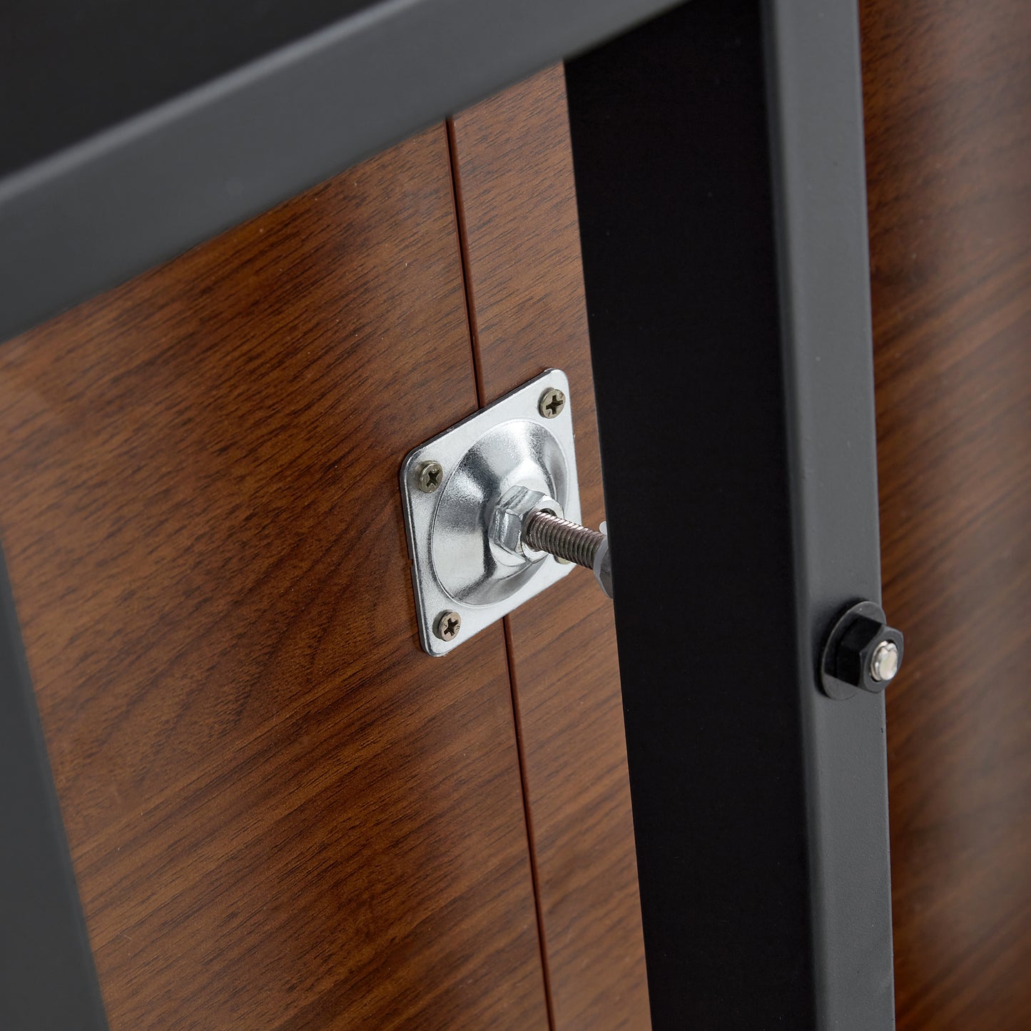 With a clever retractable mechanism, the Walnut Grain MDF table top and black metal legs and has a smooth and delicate surface.The unique look creates the sleek silhouette of a modern home. image 3
