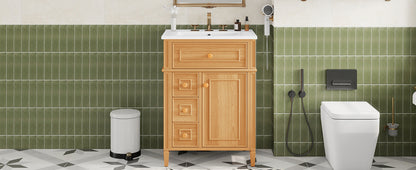 24" Bathroom Vanity with Sink, Wood Vanity Cabinet with Flip-Out Drawer, 2 Soft-Close Drawers, 1 Soft-Close Door, Solid Wood & MDF, Elegant Wood Handles image 3