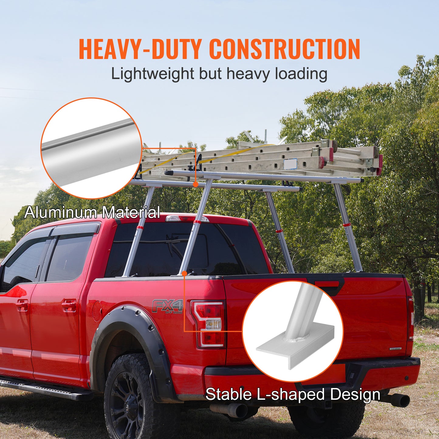 Truck Rack, 800 lbs Capacity, 17-29in Adjustable Height, Aluminum Ladder Rack for Truck with 8 Non-Drilling C-clamps, Heavy Duty Truck Bed Rack Two-Bar Set for Kayak, Surfboard, Lumber, Ladder image 2