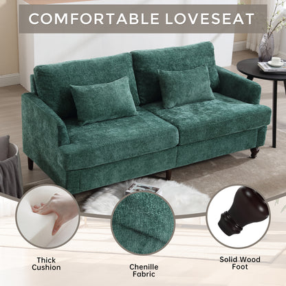 Mid Century Modern chenille Fabric Loveseat sofa, 2-Seat Upholstered Loveseat Sofa Modern Couch for Living Room,Brown wood feet sofa for Bedroom, Reading (Emerald Chenille) image 7