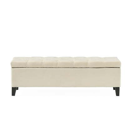 Button - Tufted and Diamond - Stitched Storage Ottoman, Beige image 12