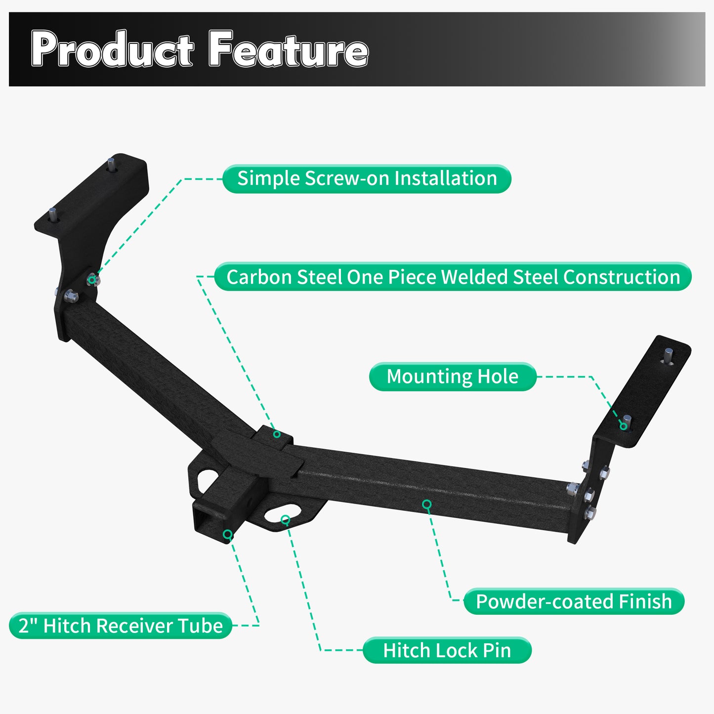 Heavy Duty Carbon Steel Class 3 Trailer Hitch 2 " Receiver Fit For 2006–2018 Toyota RAV4 675 ibs Tongue Weight 4500 lbs WD Capacity image 5
