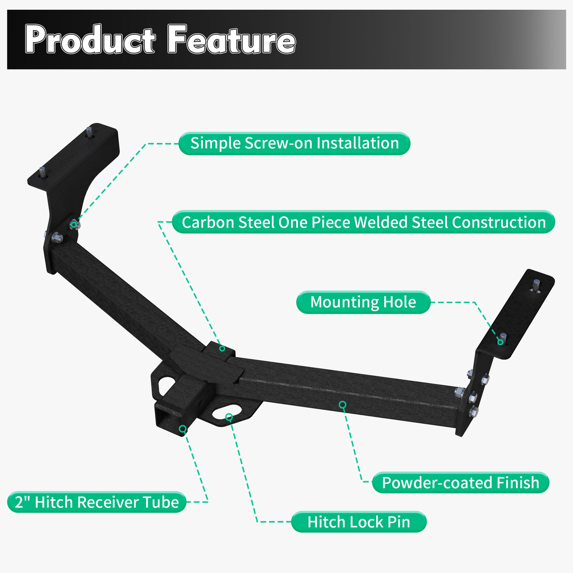 Heavy Duty Carbon Steel Class 3 Trailer Hitch 2 " Receiver Fit For 2006–2018 Toyota RAV4 675 ibs Tongue Weight 4500 lbs WD Capacity image 5