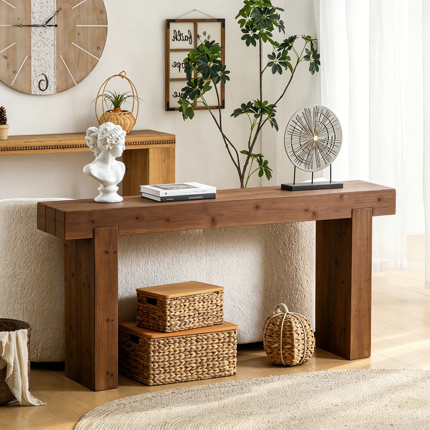 63" Solid Wood Console Table – Rustic Farmhouse Sofa Table for Entryway, Hallway, or Behind Couch, Narrow Rectangular Design image 3