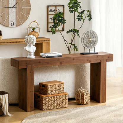 63" Solid Wood Console Table – Rustic Farmhouse Sofa Table for Entryway, Hallway, or Behind Couch, Narrow Rectangular Design image 3