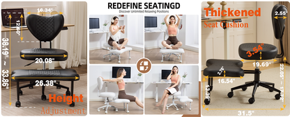 Meditation chair, an ergonomic cross-legged seating chair with lumbar support and a height-adjustable seat cushion, ideal for people engaged in high-intensity office work. Black image 3