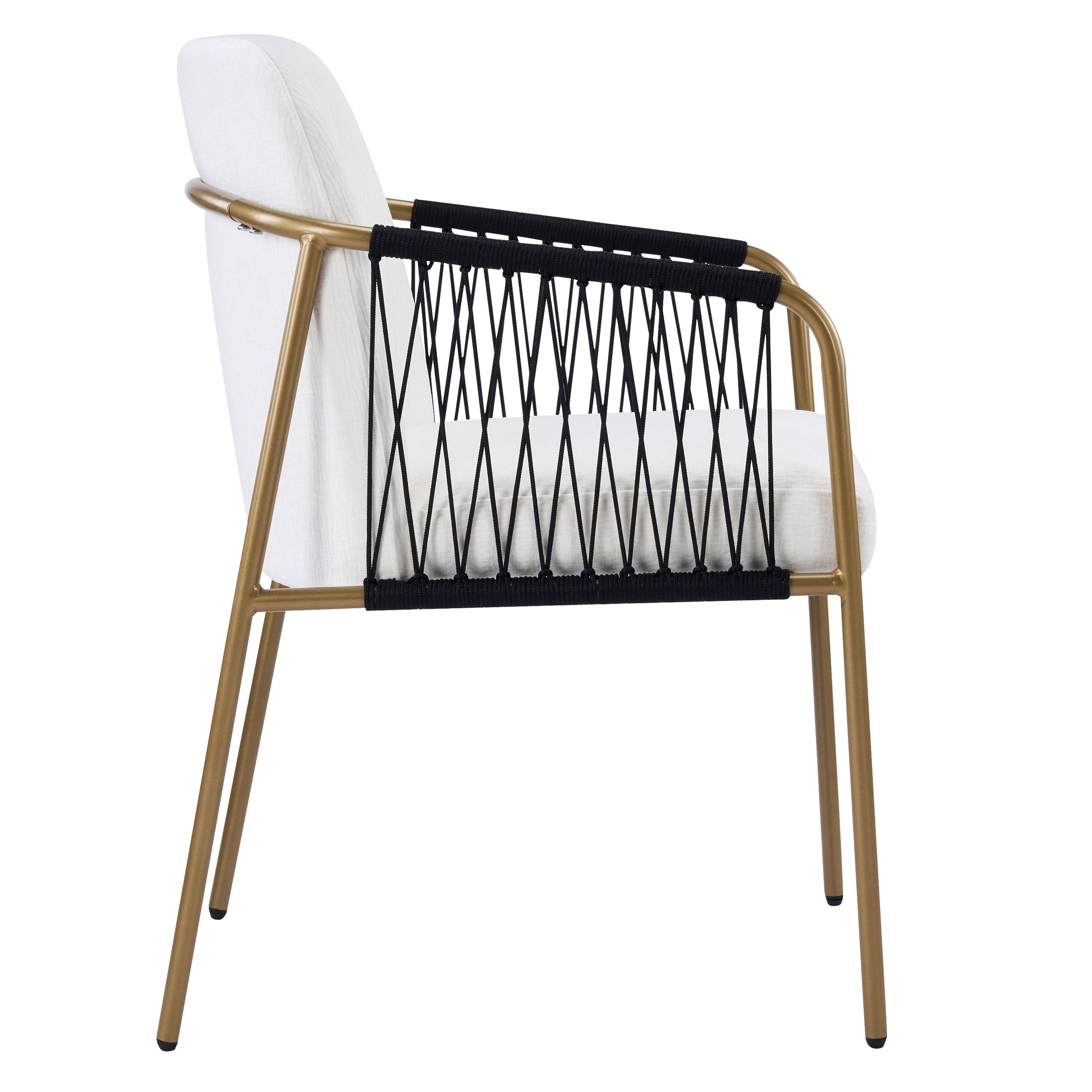 Modern Glam Upholstered Dining Chairs (Set of 2),Gold Metal Frame with Black Woven Armrests, Beige Fabric Seat image 6