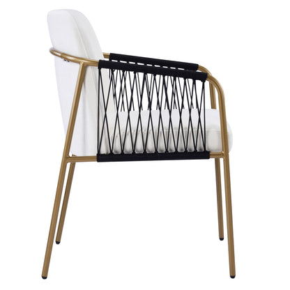 Modern Glam Upholstered Dining Chairs (Set of 2),Gold Metal Frame with Black Woven Armrests, Beige Fabric Seat image 6