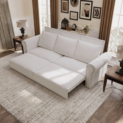 Chesterfield Sofa,93.7" King Pull Out Sofa Bed,3-in-1 Velvet Convertible Sleeper Sofa with Nailhead Trim & Rolled Arm,Multi-Functional Sofa Bed for Living Room,Bedroom,Beige/White(old sku:W1885S00036) image 1
