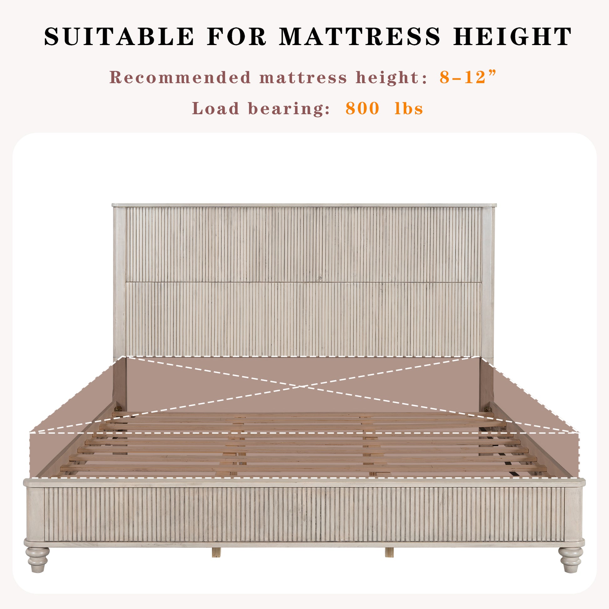 Solid Wood Bed Frame,King Platform Bed Frame with Headboard,Tall Headboard Natural Wood Bed,No Box Spring Needed,Beige image 12