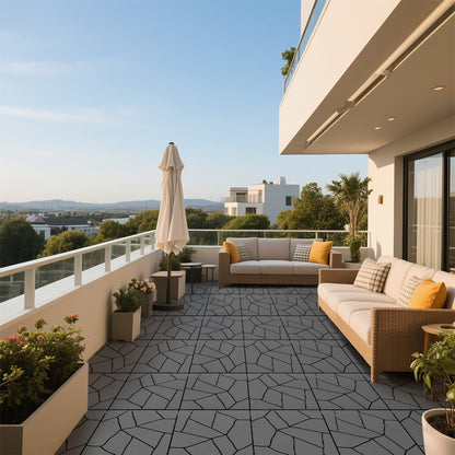 Stone Style 12" Patio Deck Tiles, DIY Module Interlocking Decking Tiles Floor Tile Outdoor and Indoor,Easy and Quick Installation Court Tiles for Porch Poolside Balcony Backyard 44pcs,dark gray image 8