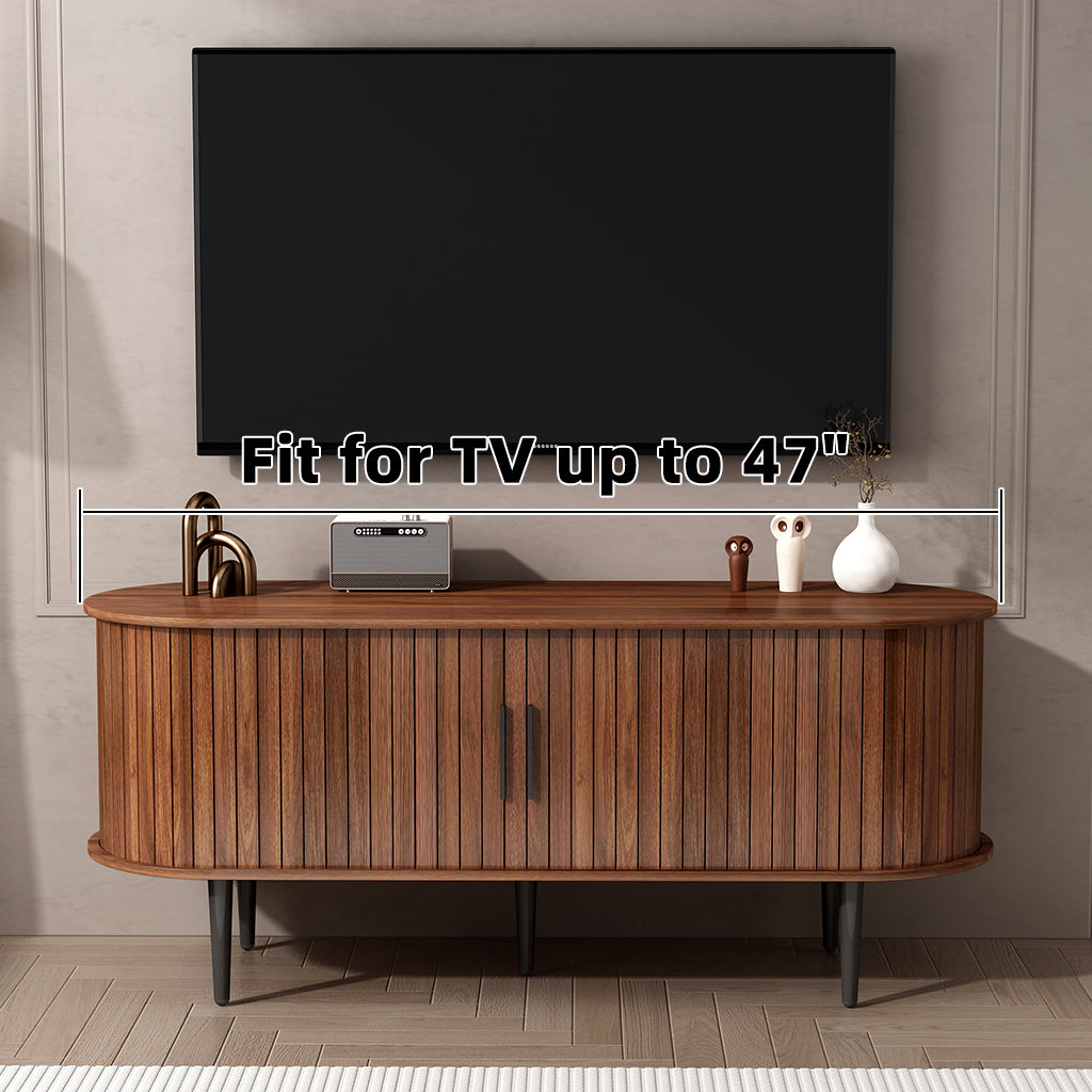 TV Stand, 47" Modern TV Console Table with Storage Compartment and Sliding Door, Gaming Entertainment Center with Cabinet for Living Room, Bedroom, Office (Walnut) image 9