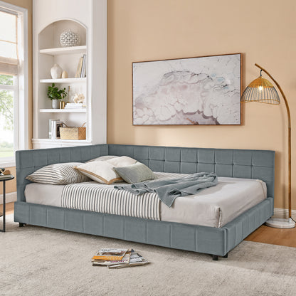 Queen Size Upholstered Tufted Bed Frame, Sofa Bed Frame with Comfortable Backrest and Armrests, Queen Size Bed for Bedroom, Living Room,Velvet, GREY(85.5''*64.5''*30.5'') image 2