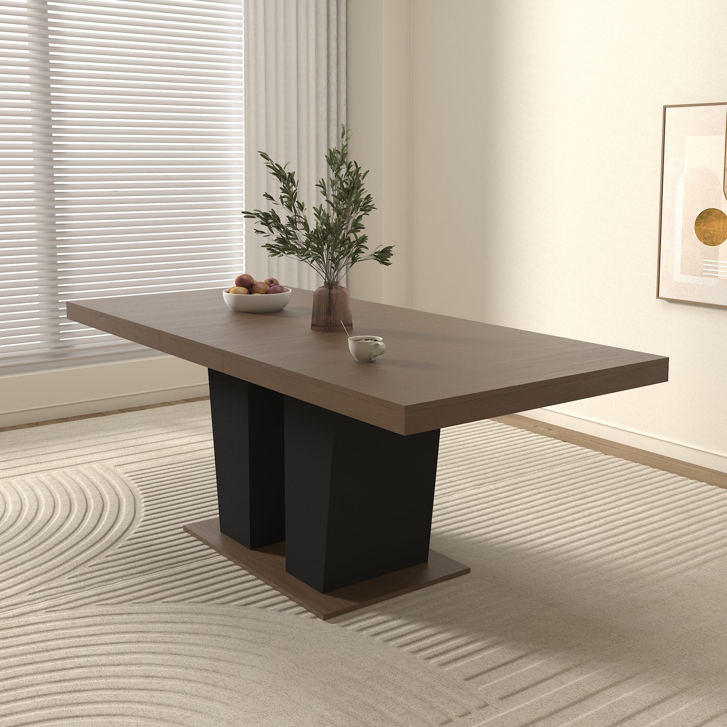 Extendable Dining Room Table for 4-10 People,Wooden Transformer Kitchen Dining Table with Black Double Sturdy Pedestal Base, Modern Expandable Large Table image 6