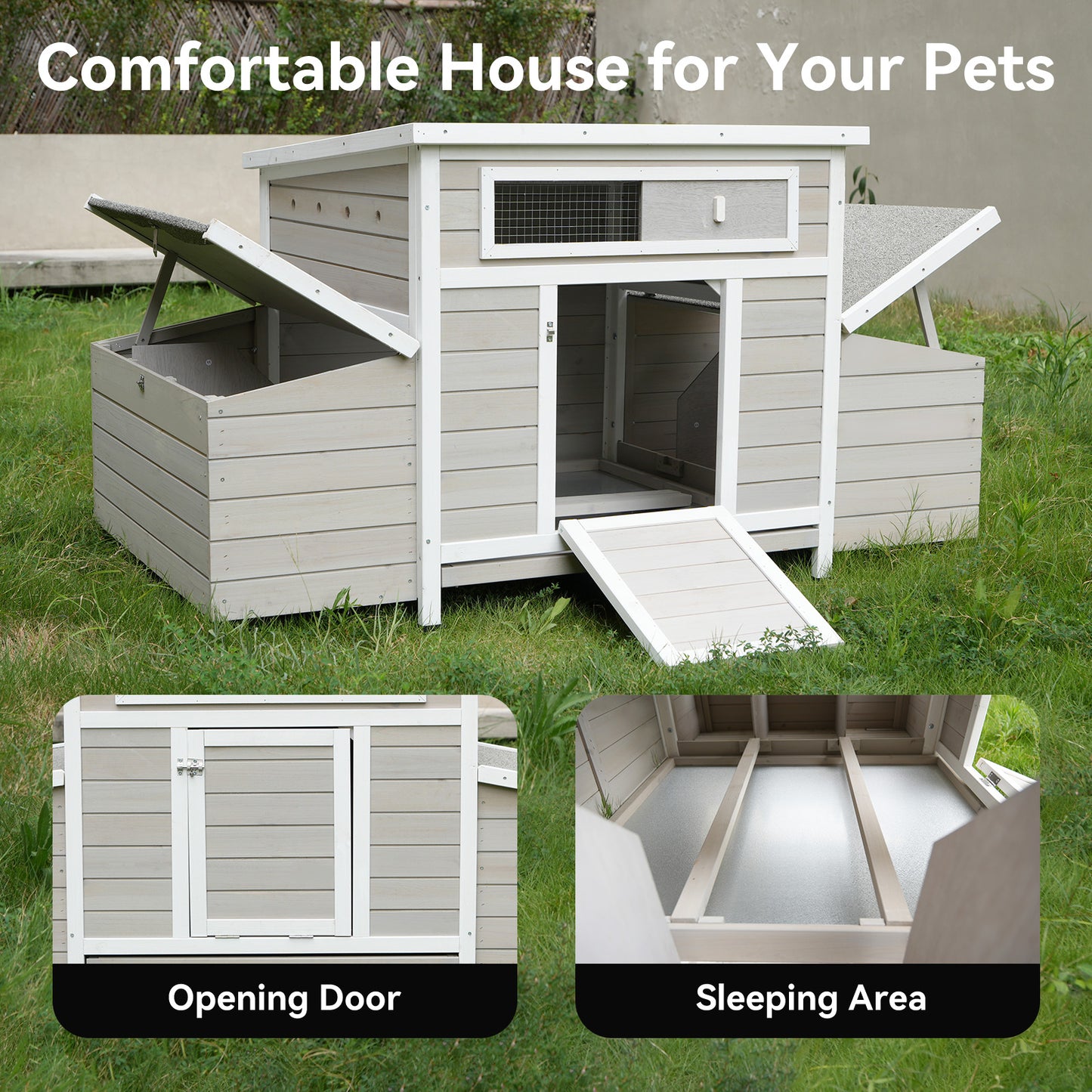 Large Wooden Chicken Coop Outdoor Hen House Poultry Cage for Outdoor with 2 Sides Nesting Boxes image 5