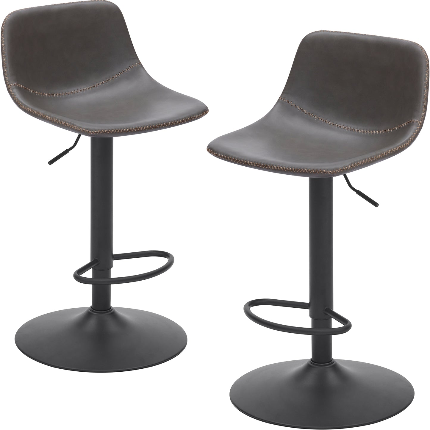 Adjustable Bar Stools Set of 2, Mid Century Modern Swivel Bar Stools, Industrial Bar Height Stools With Back Support Counter Height Bar Chairs Pu Leather Bar Stool for Kitchen Island Rustic Barstools image 1