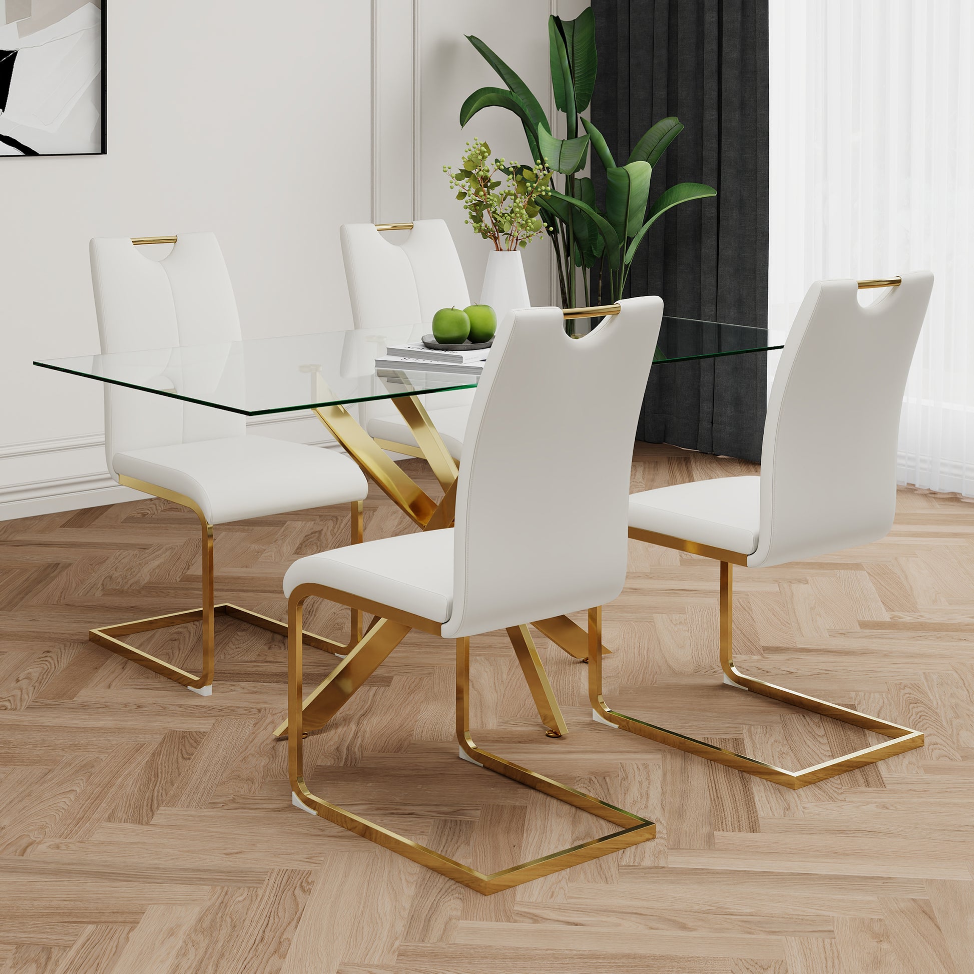 Modern Dining Chairs with Faux Leather Padded Seat Dining Living Room Chairs Upholstered Chair with gold Metal Legs Design for Kitchen, Living, Bedroom, Dining Room Side Chairs Set of 2 image 6