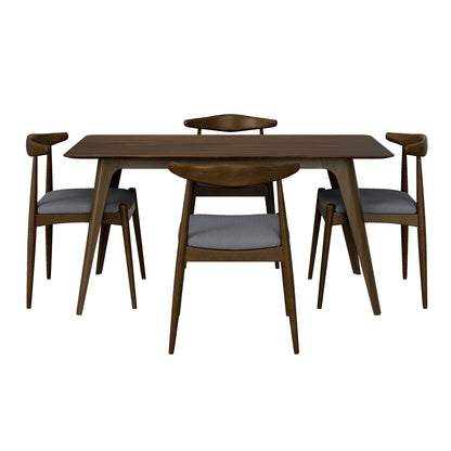 [Video] 5-Piece Dining Set 1 Table 4 Chairs, Rubberwood Frame, Faux Wood Tabletop, Retro - Elegant for Kitchen & Family Dining, Walnut+Charcoal (same sku: N759S002001F) image 2