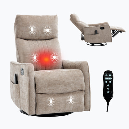 Khaki Heat Massage Manual Recliner Chair with Rocker and Swivel in Fabric for Living Room image 12