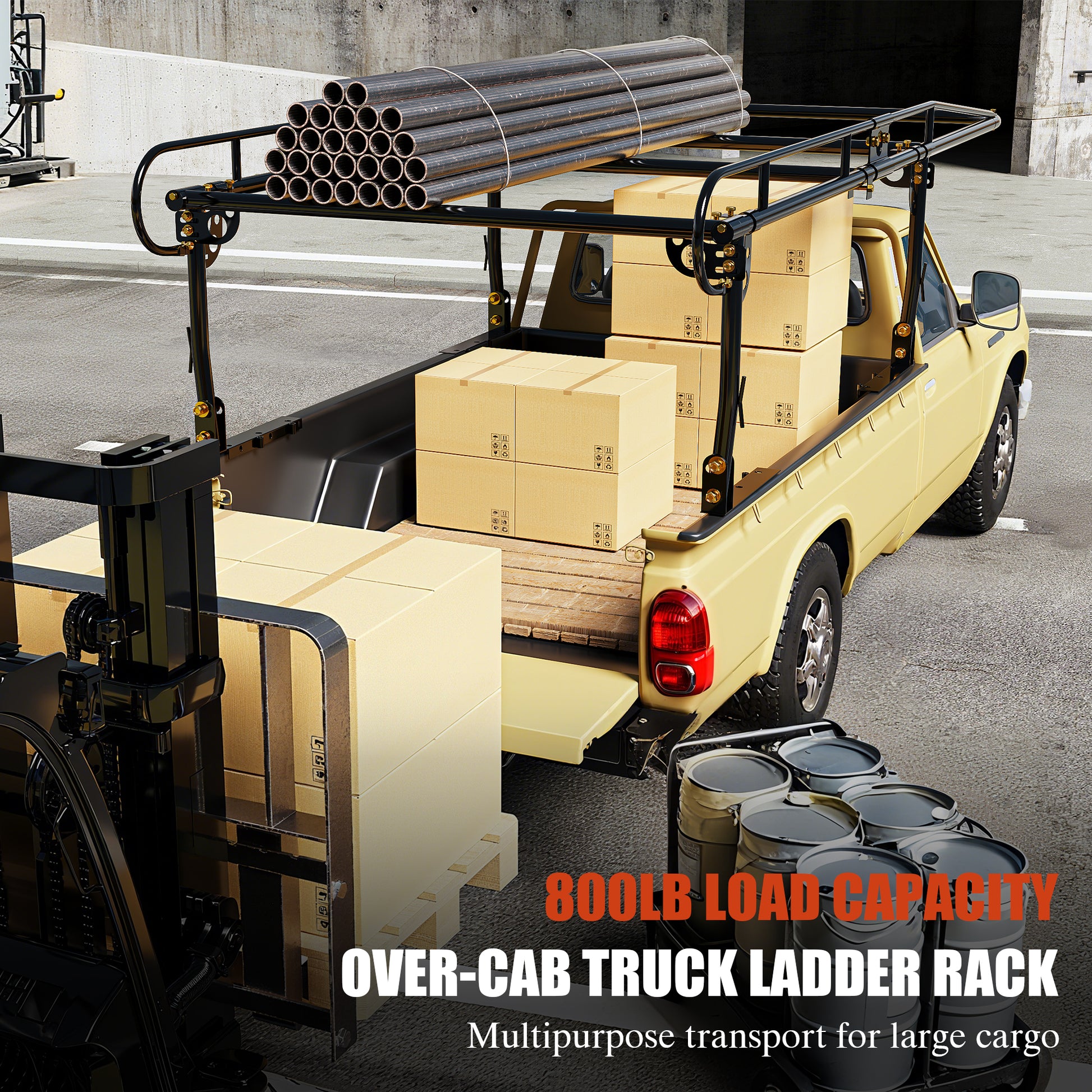 Universal steel over-cab truck bed rack contractor pickup lumber full size rack adjustable for kayak, ladder, surfboard, lumber image 3