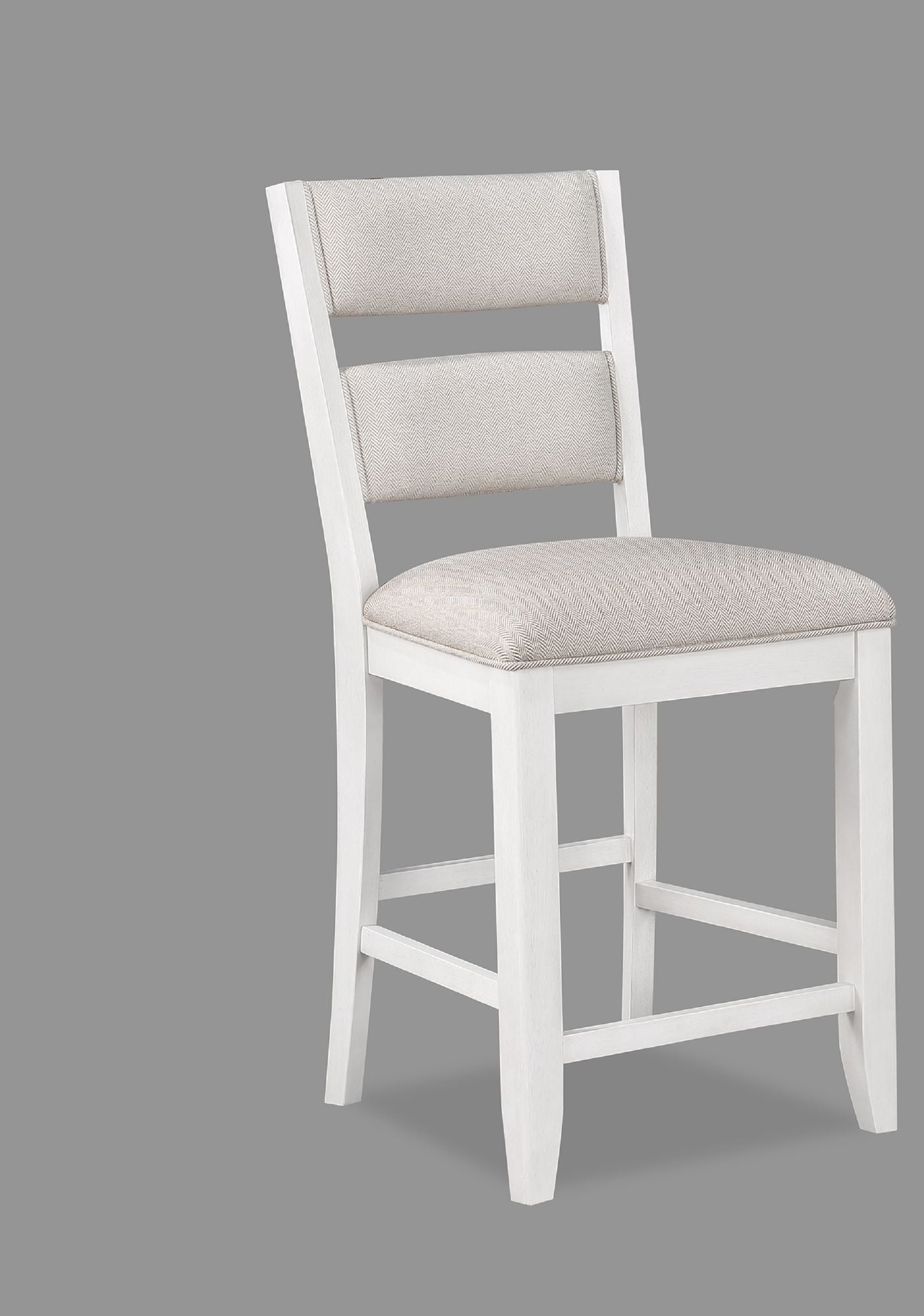 2pc Set White Farmhouse Style Ladder Back Counter Height Side Chair Stool Cream Color Upholstered Seat and Back Dining R image 2