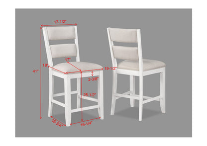 2pc Set White Farmhouse Style Ladder Back Counter Height Side Chair Stool Cream Color Upholstered Seat and Back Dining R image 5
