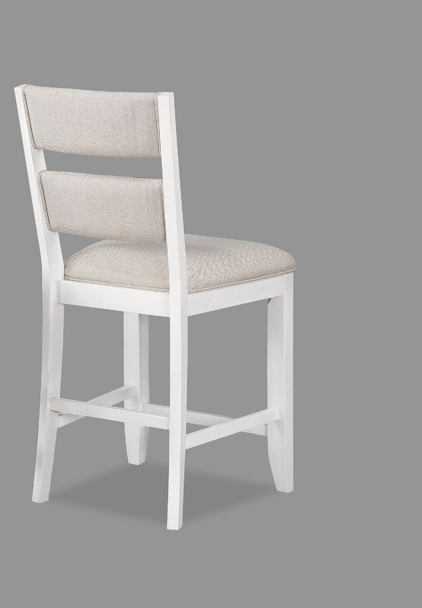 2pc Set White Farmhouse Style Ladder Back Counter Height Side Chair Stool Cream Color Upholstered Seat and Back Dining R image 3