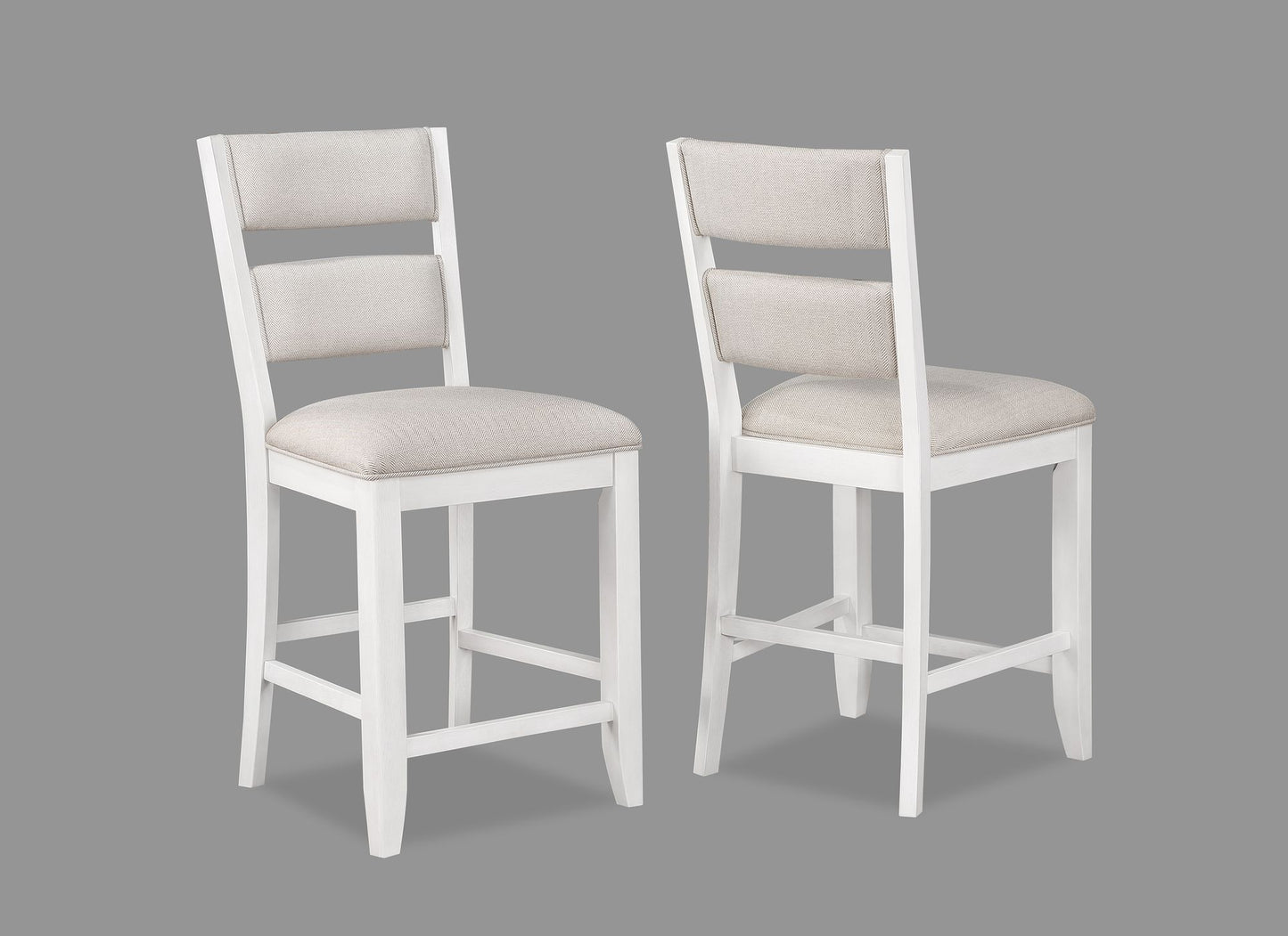 2pc Set White Farmhouse Style Ladder Back Counter Height Side Chair Stool Cream Color Upholstered Seat and Back Dining R image 1