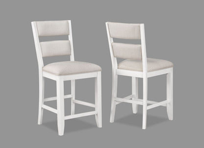 2pc Set White Farmhouse Style Ladder Back Counter Height Side Chair Stool Cream Color Upholstered Seat and Back Dining R image 1