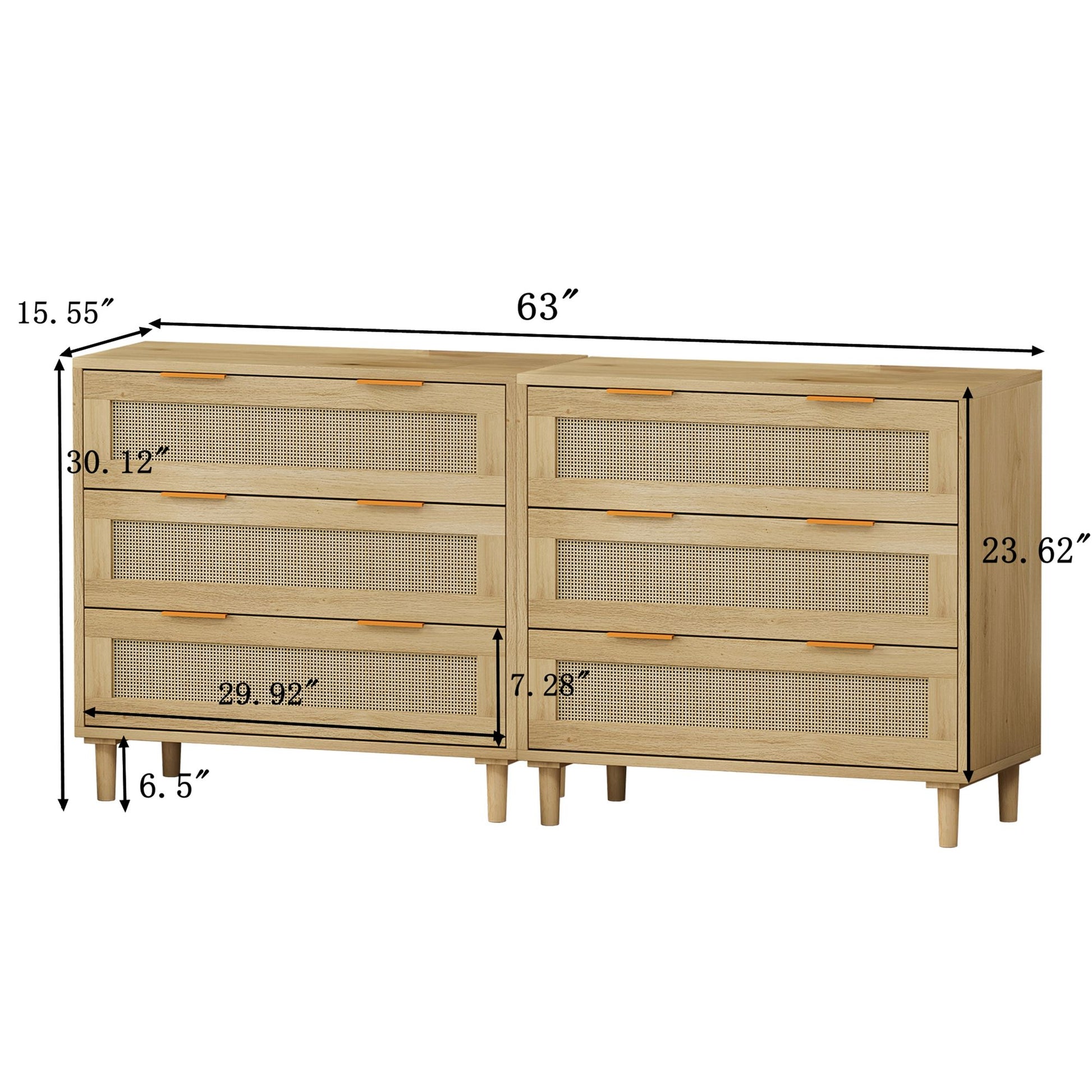 3-Drawers Rattan Storage Cabinet Rattan Drawer (Set of 2),for Bedroom,Living Room,Dining Room,Hallways,Oak image 4