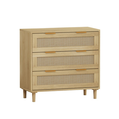 3-Drawers Rattan Storage Cabinet Rattan Drawer (Set of 2),for Bedroom,Living Room,Dining Room,Hallways,Oak image 8
