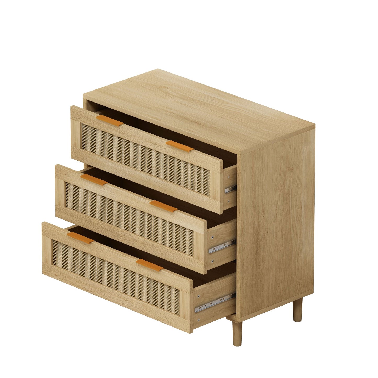 3-Drawers Rattan Storage Cabinet Rattan Drawer (Set of 2),for Bedroom,Living Room,Dining Room,Hallways,Oak image 9