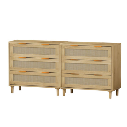 3-Drawers Rattan Storage Cabinet Rattan Drawer (Set of 2),for Bedroom,Living Room,Dining Room,Hallways,Oak image 7