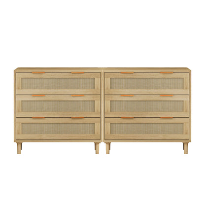 3-Drawers Rattan Storage Cabinet Rattan Drawer (Set of 2),for Bedroom,Living Room,Dining Room,Hallways,Oak image 6