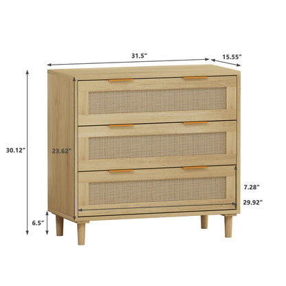 3-Drawers Rattan Storage Cabinet Rattan Drawer (Set of 2),for Bedroom,Living Room,Dining Room,Hallways,Oak image 5