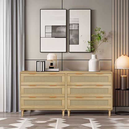 3-Drawers Rattan Storage Cabinet Rattan Drawer (Set of 2),for Bedroom,Living Room,Dining Room,Hallways,Oak image 1