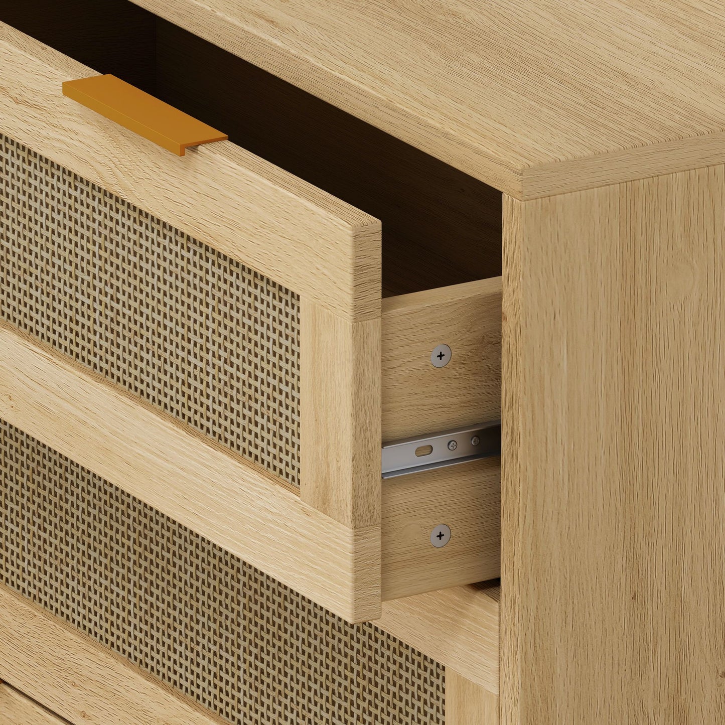 3-Drawers Rattan Storage Cabinet Rattan Drawer (Set of 2),for Bedroom,Living Room,Dining Room,Hallways,Oak image 10