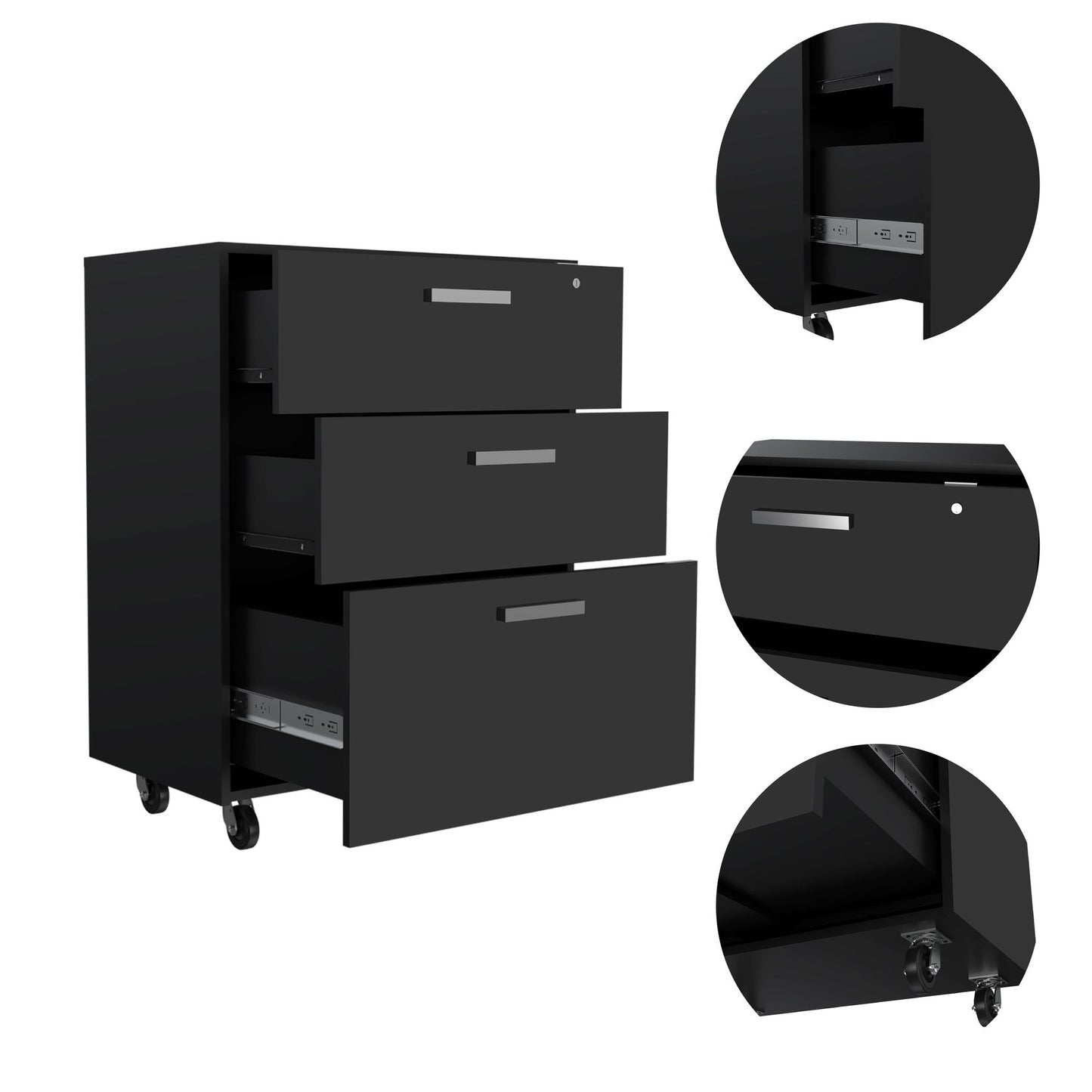 3 Drawers Storage Cabinet with Casters Lions Office, Black Wengue Finish image 10
