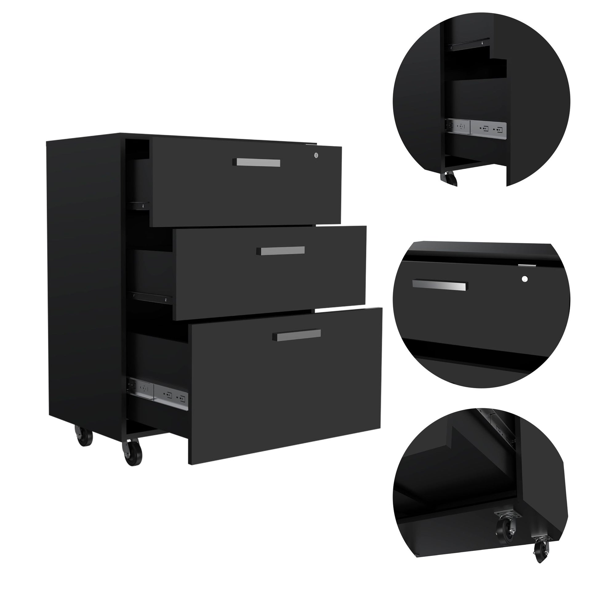3 Drawers Storage Cabinet with Casters Lions Office, Black Wengue Finish image 10