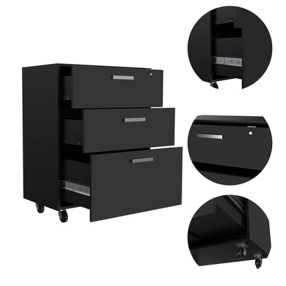 3 Drawers Storage Cabinet with Casters Lions Office, Black Wengue Finish image 10
