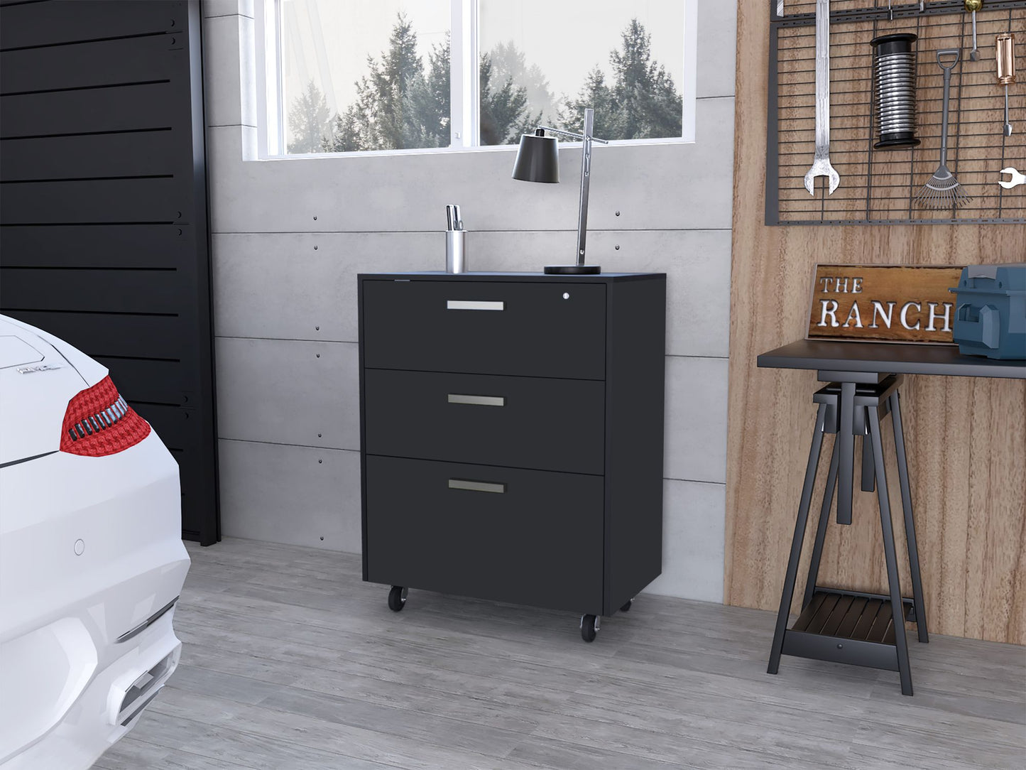 3 Drawers Storage Cabinet with Casters Lions Office, Black Wengue Finish image 1