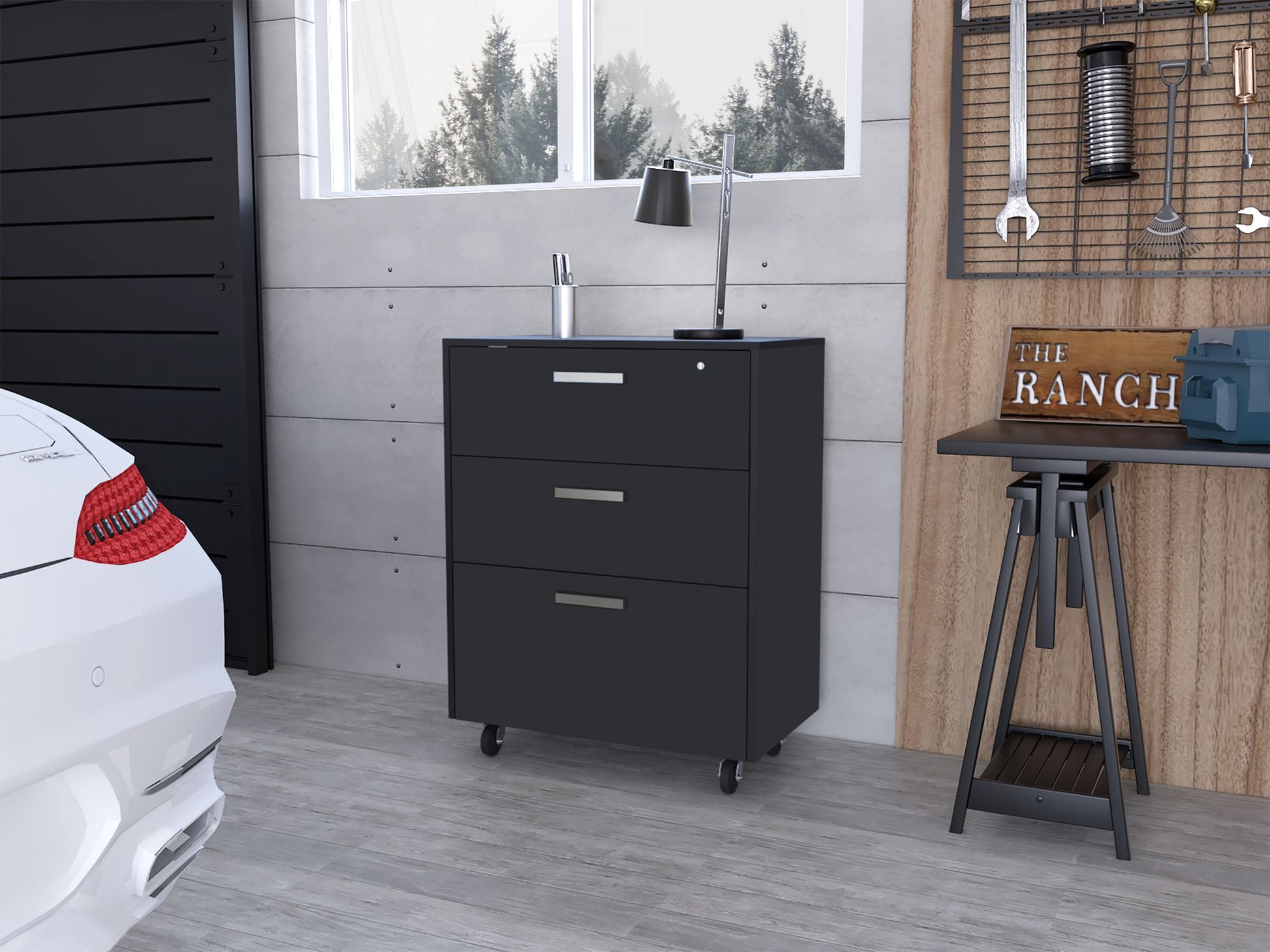 3 Drawers Storage Cabinet with Casters Lions Office, Black Wengue Finish image 1