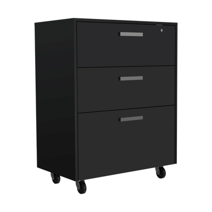 3 Drawers Storage Cabinet with Casters Lions Office, Black Wengue Finish image 9