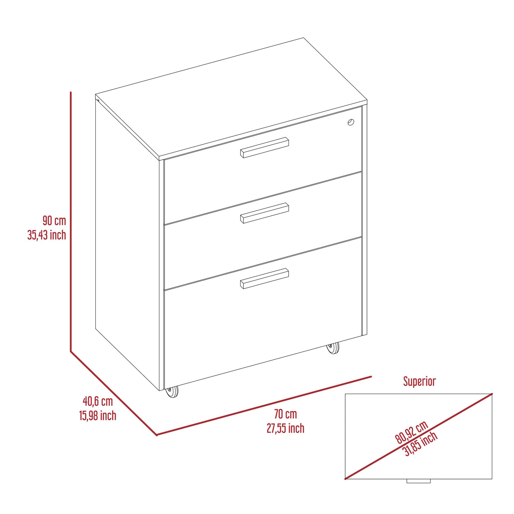 3 Drawers Storage Cabinet with Casters Lions Office, Black Wengue Finish image 7