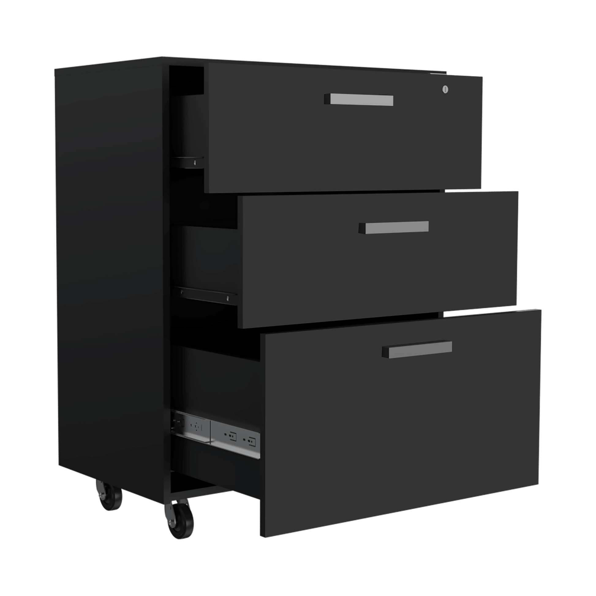 3 Drawers Storage Cabinet with Casters Lions Office, Black Wengue Finish image 4