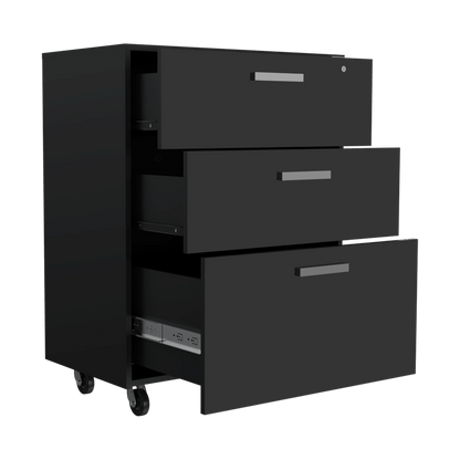3 Drawers Storage Cabinet with Casters Lions Office, Black Wengue Finish image 4