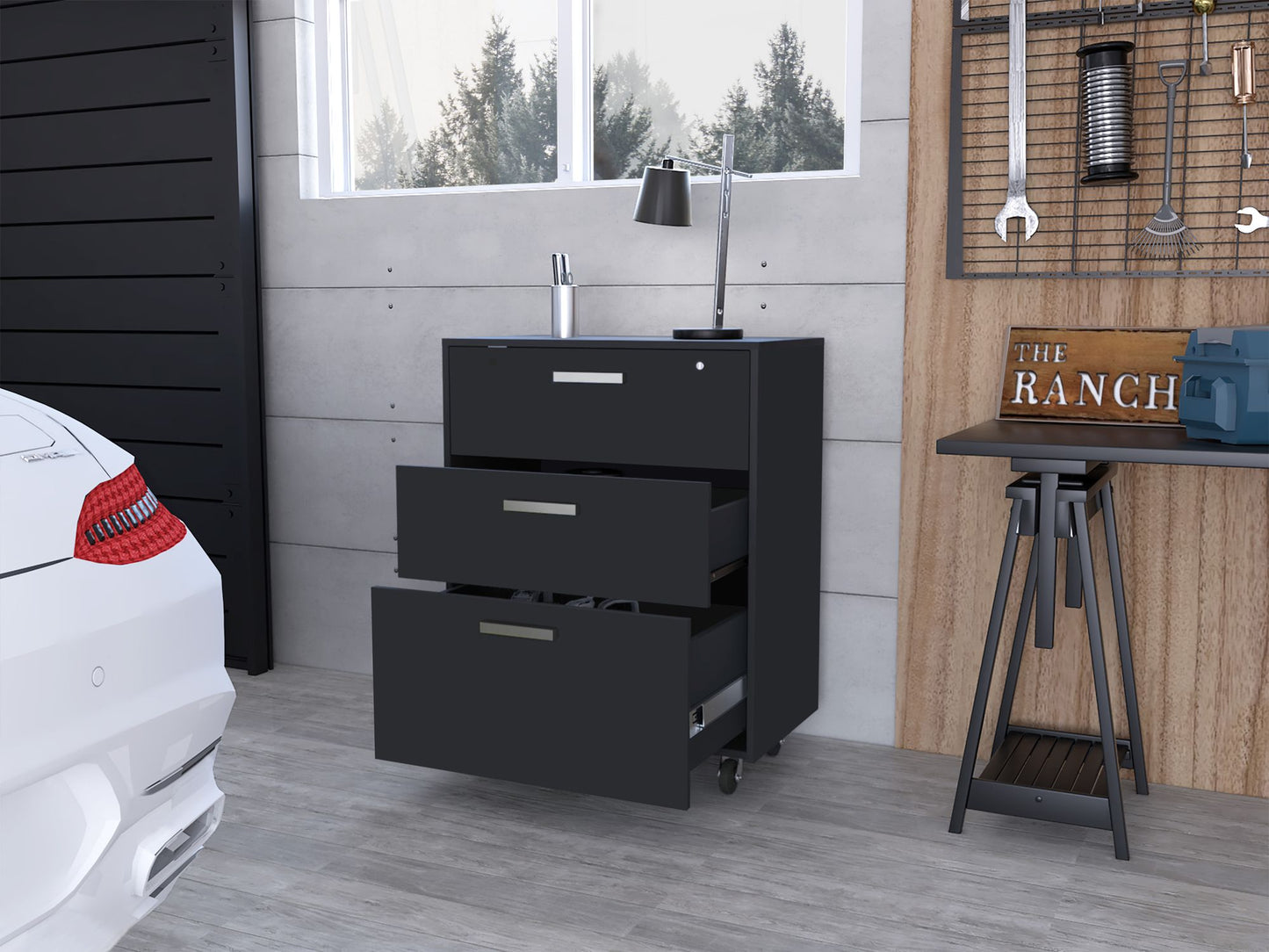 3 Drawers Storage Cabinet with Casters Lions Office, Black Wengue Finish image 11